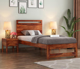 MoonWooden Sheesham Wood Single Size Bed Without Storage for Bedroom Living Room Home Wooden Palang for Hotel (Brown Finish)