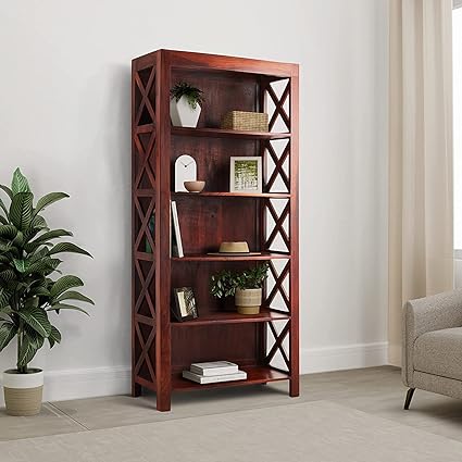 MoonWooden Solid Sheesham Wooden Bookshelf | Book Shelf Cabinet for Home & Office Living Room with Honey Finish