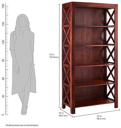 MoonWooden Solid Sheesham Wooden Bookshelf | Book Shelf Cabinet for Home & Office Living Room with Honey Finish