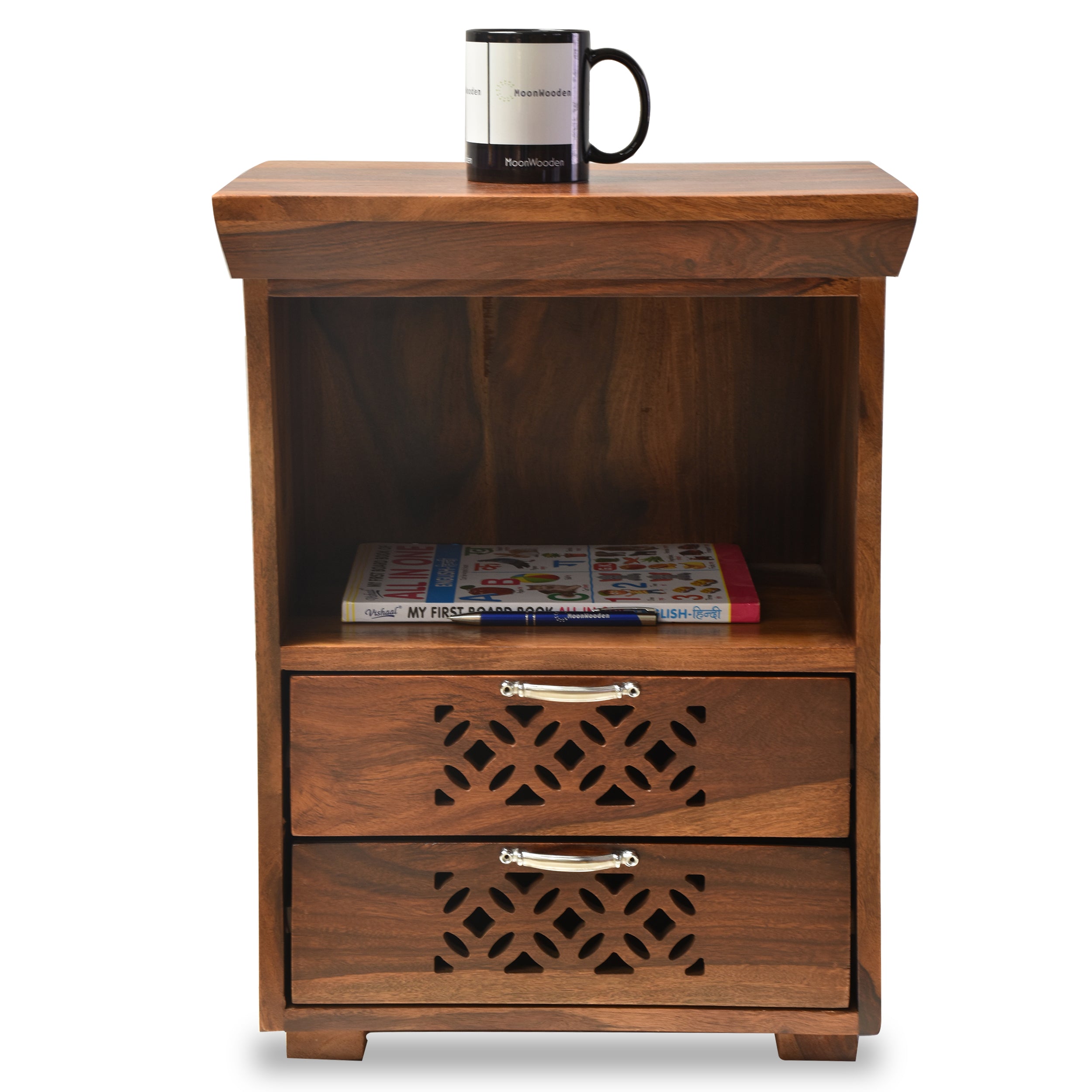 MoonWooden Wooden Bedside Table for Bedroom Wooden Nightstand Lamp T