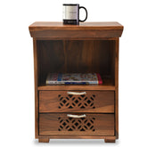 MoonWooden Wooden Bedside Table for Bedroom | Wooden Nightstand Lamp Table with 2 Drawer Storage | Sheesham Wood, Dark Honey