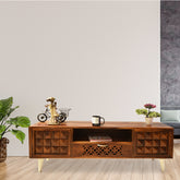 MoonWooden Engineered Wood TV Cabinet and Home Entertainment Unit, Matte Walnut (2 Doors, 2 Shelves Storage, Suitable for Up to 70 inch TV, Cord Management, Termite Free, Matte Wood Grain Finish)