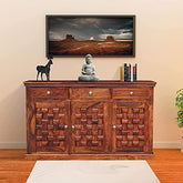 MoonWooden Wooden Sideboard Cabinet for Living Room | Kitchen Side Board Cabinet with 3 Door Cabinet & 3 Drawers Storage for Home | Sheesham Wood