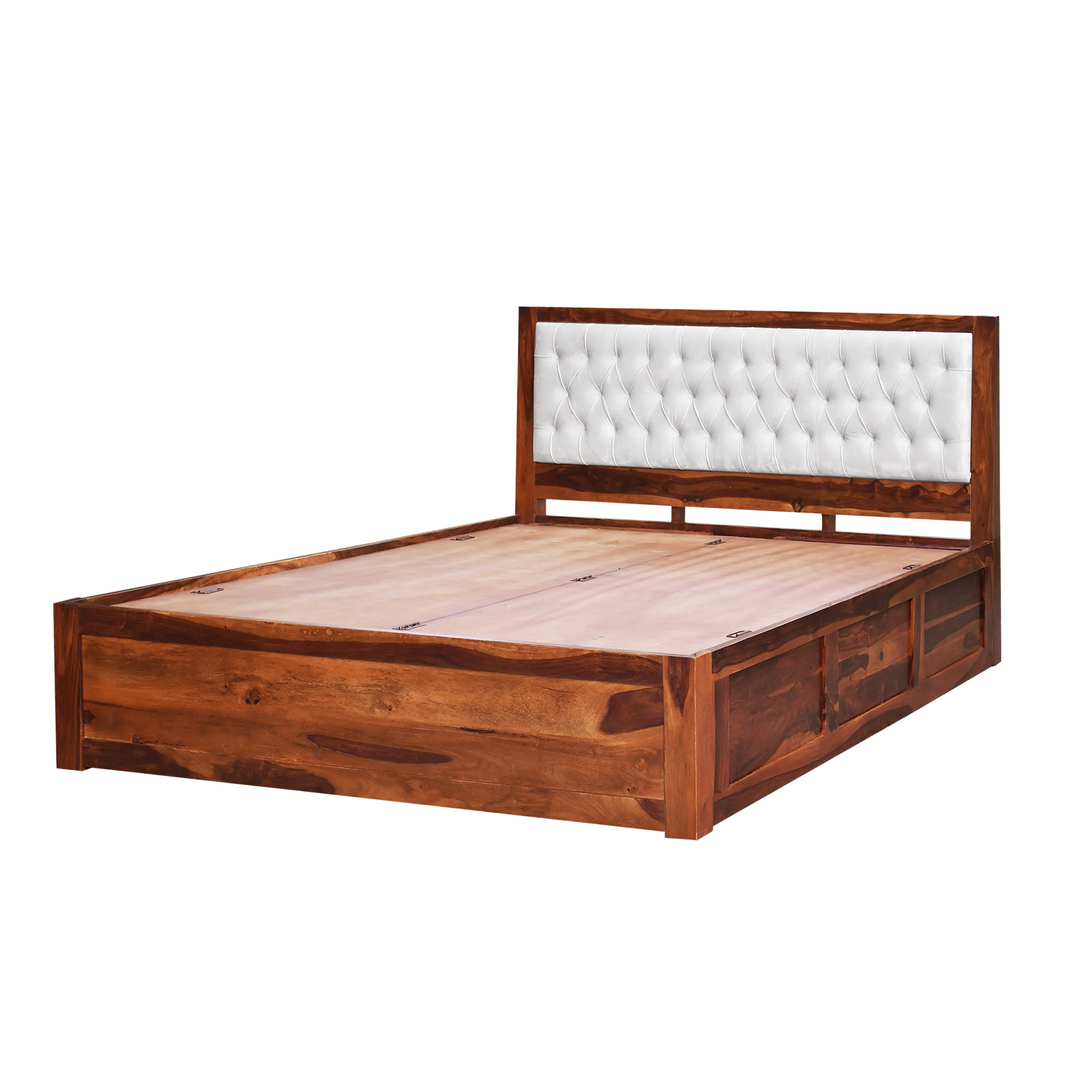 MoonWooden Sheesham Queen Size Bed for Bedroom, Solid Wood Double Bed Cot with Box Storage, Honey Finish