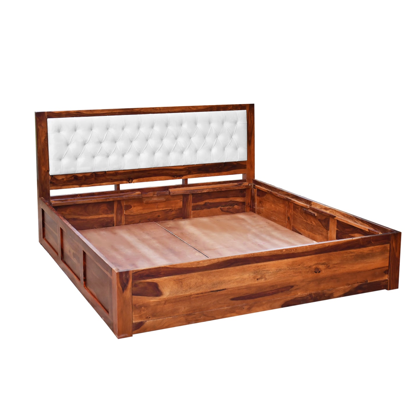 MoonWooden Sheesham Queen Size Bed for Bedroom, Solid Wood Double Bed Cot with Box Storage, Honey Finish