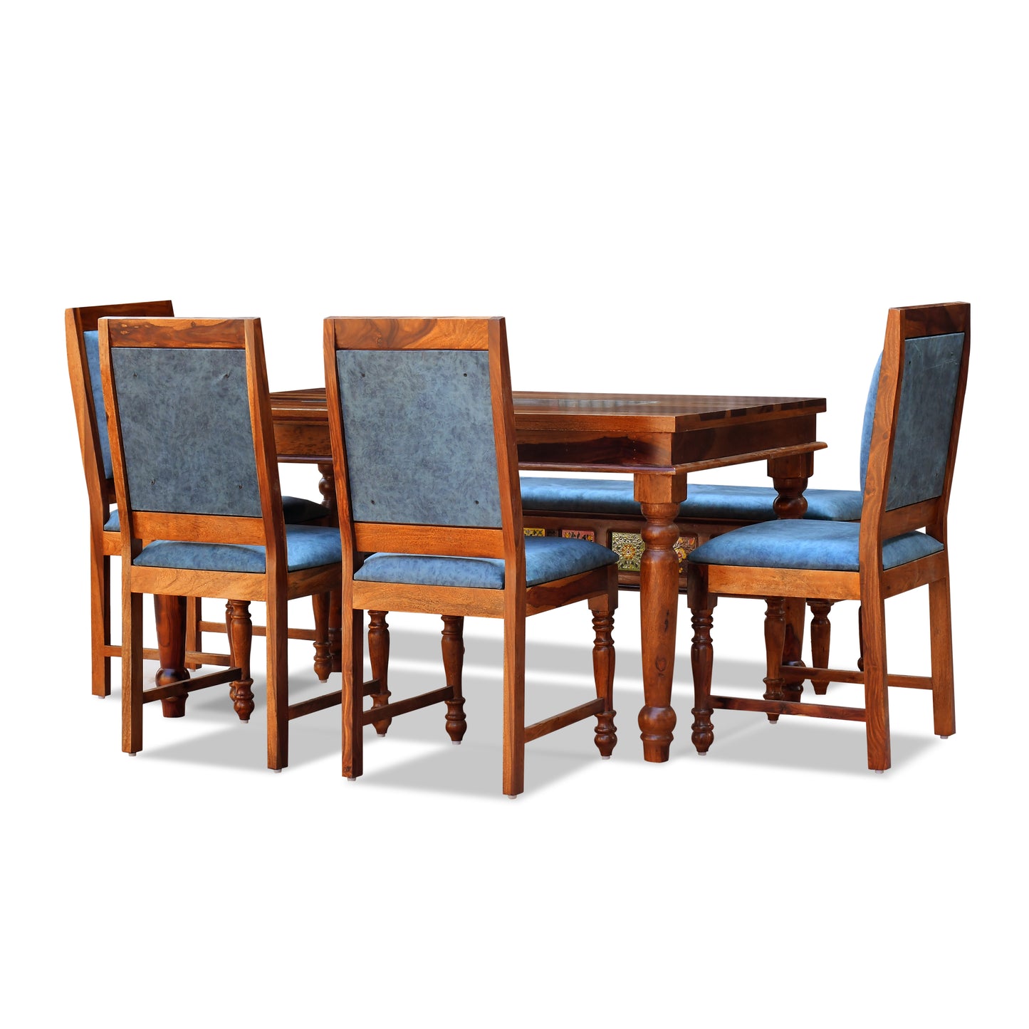 MoonWooden Sheesham Wooden Dining Table 6 Seater with Cushion Chair|Solid Wood | Seater Dinning Table with 6 Chairs for Restaurants, Home & Hotel | Premium Polish Honey Finish