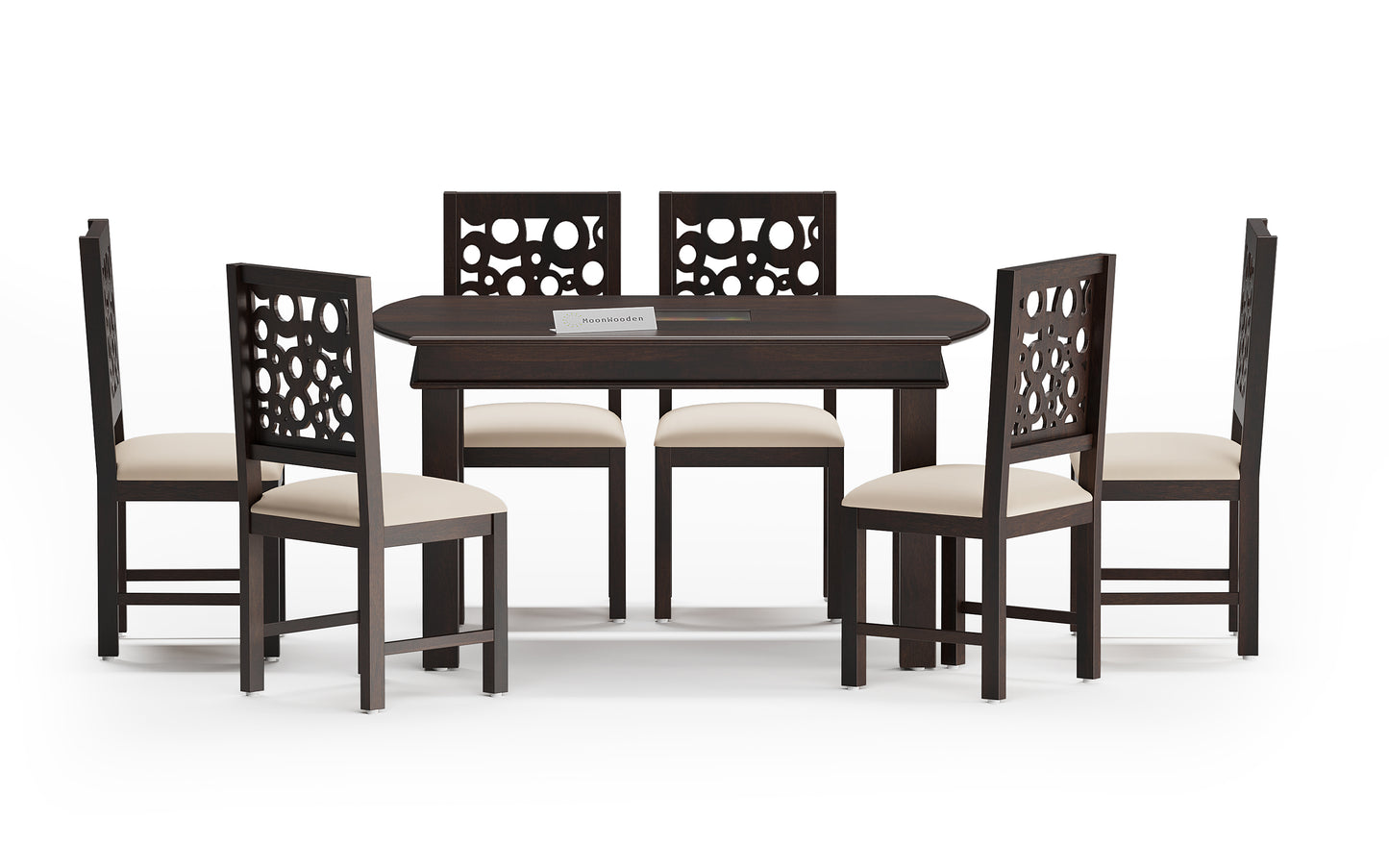 MoonWooden Sheesham Wooden Dining Table 6 Seater | Six Seater Dinning Table with 6 Chairs for Home | Dining Room Sets for Restraunts |Top Round Degine| Sheesham Wood, Dark Walnut