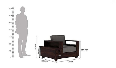 Moonwooden Sheesham Wood Sofa Set 5 Seater with 2 Drawer Wooden Sofa Set for Living Room Home Office (Walnut Finish)