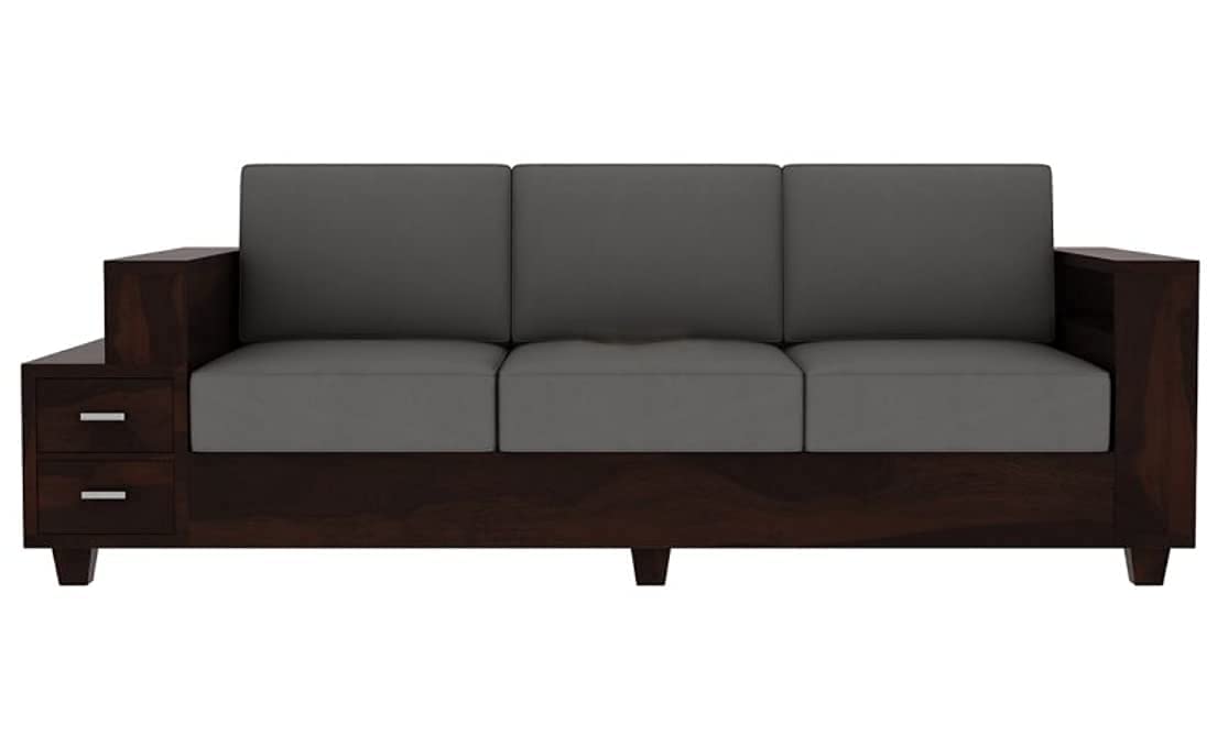 Moonwooden Sheesham Wood Sofa Set 5 Seater with 2 Drawer Wooden Sofa Set for Living Room Home Office (Walnut Finish)