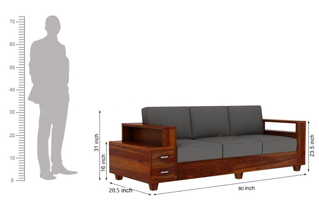 Moonwooden Sheesham Wood Sofa Set 3 Seater with 2 Drawer Wooden Sofa Set for Living Room Home Office (Honey Finish)