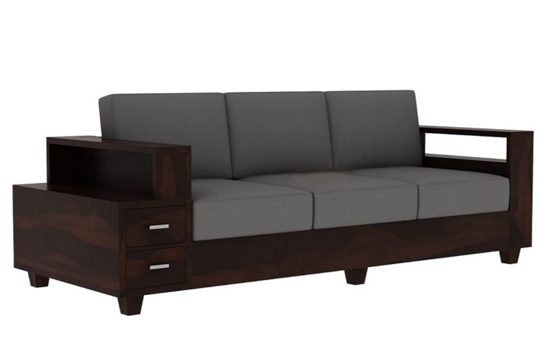 Moonwooden Sheesham Wood Sofa Set 5 Seater with 2 Drawer Wooden Sofa Set for Living Room Home Office (Walnut Finish)