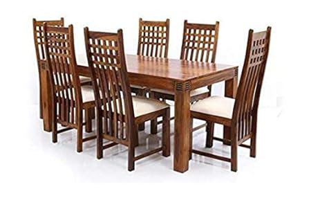 MoonWooden Sheesham Wood Dining Table/Dining Table 6 Seater with 6 Chairs for Living Room Natural Brown
