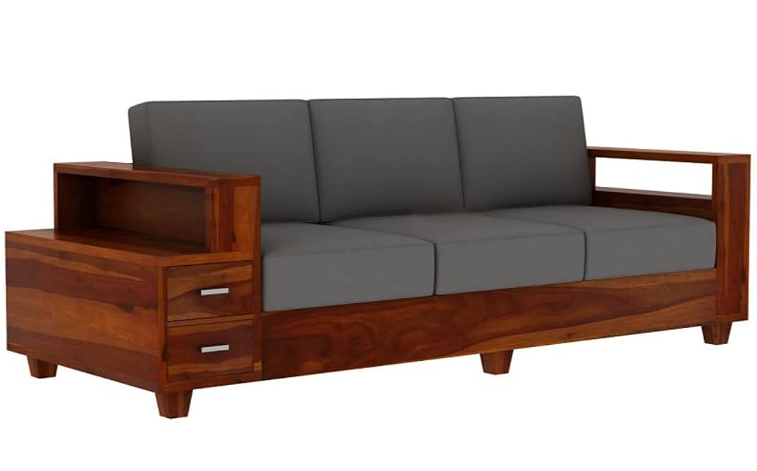 Moonwooden Sheesham Wood Sofa Set 3 Seater with 2 Drawer Wooden Sofa Set for Living Room Home Office (Honey Finish)
