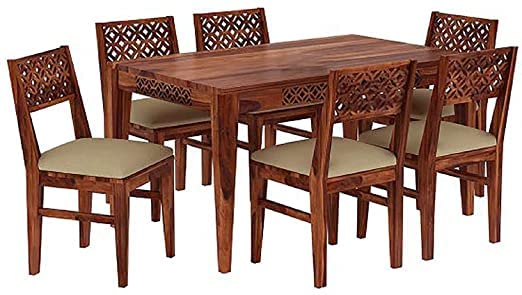 MoonWooden Solid sheesham 6 Seater Wood Dining Room Sets || Wooden Dining Table with 6 Chairs|| Dining Table Set for Home Living Room Furniture (CNC-D1, 6 Seater)