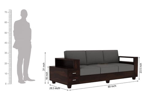 Moonwooden Sheesham Wood Sofa Set 5 Seater with 2 Drawer Wooden Sofa Set for Living Room Home Office (Walnut Finish)