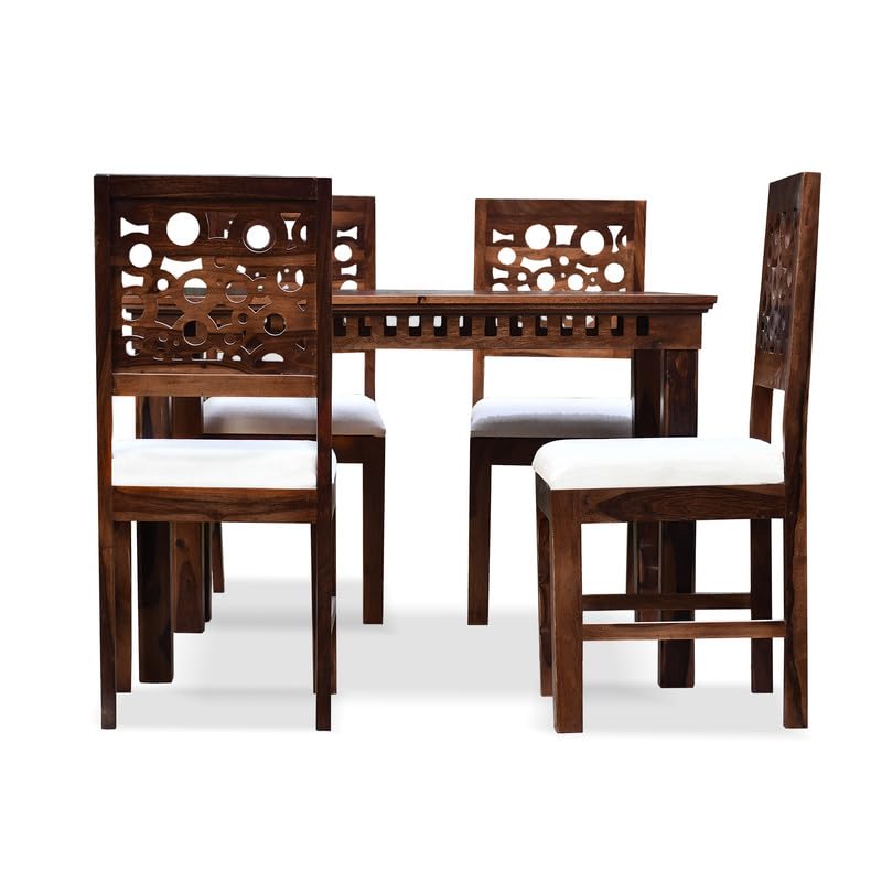 MoonWooden Sheesham Wood 4 Seater Dining Table Set with Chairs Wooden Dining Table with 4 Chairs for Dining Room Home (Walnut Finish)