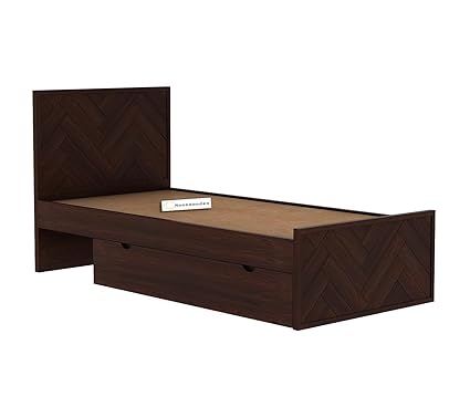 MoonWooden Solid Sheesham Wood Single Bed with Drawer Storage - Elegant and Functional Bedroom Furniture - Walnut Finish