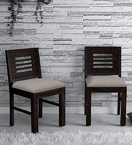Wooden Dining Chairs Only | Dining Room Furniture with Cushions | Sheesham Wood, Set of 2, Warm Chestnut