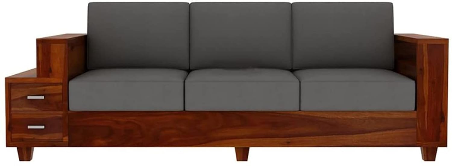 Moonwooden Sheesham Wood Sofa Set 3 Seater with 2 Drawer Wooden Sofa Set for Living Room Home Office (Honey Finish)