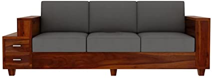 Moonwooden Sheesham Wood Sofa Set 6 Seater with 2 Drawer Wooden Sofa Set for Living Room Home Office (Honey Finish)