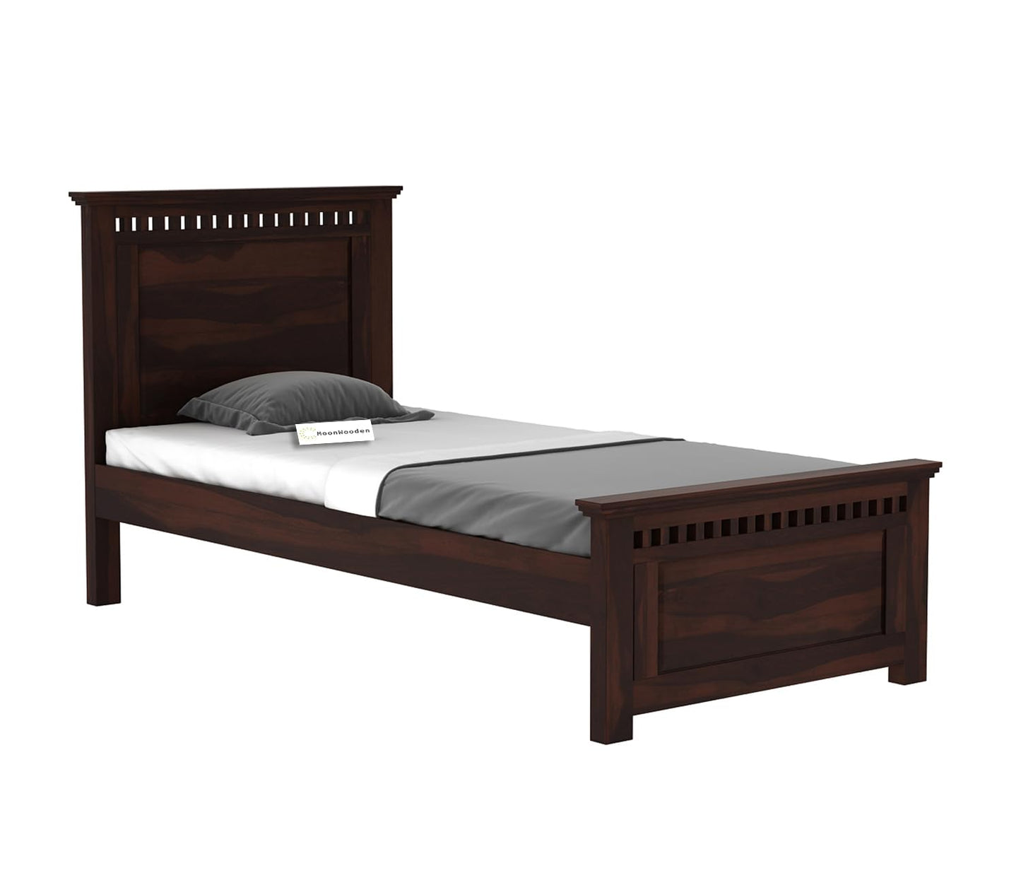 MoonWooden Sheesham Wood Single Size Bed Without Storage for Bedroom Living Room Home Wooden Palang for Hotel (Walnut Finish)