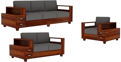 Moonwooden Sheesham Wood Sofa Set 6 Seater with 2 Drawer Wooden Sofa Set for Living Room Home Office (Honey Finish)