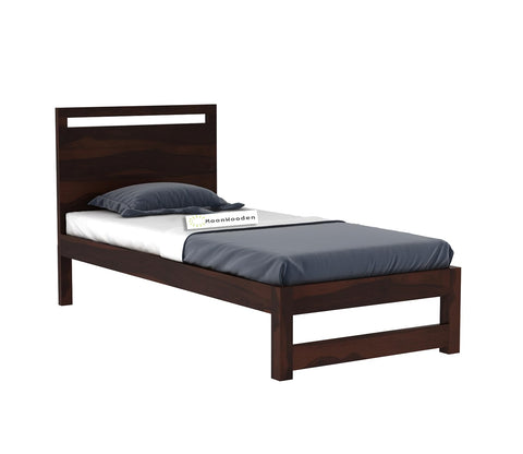 MoonWooden Sheesham Wood Single Size Bed Without Storage for Bedroom Living Room Home Wooden Palang for Hotel (Walnut Finish)