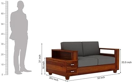 Moonwooden Sheesham Wood Sofa Set 6 Seater with 2 Drawer Wooden Sofa Set for Living Room Home Office (Honey Finish)