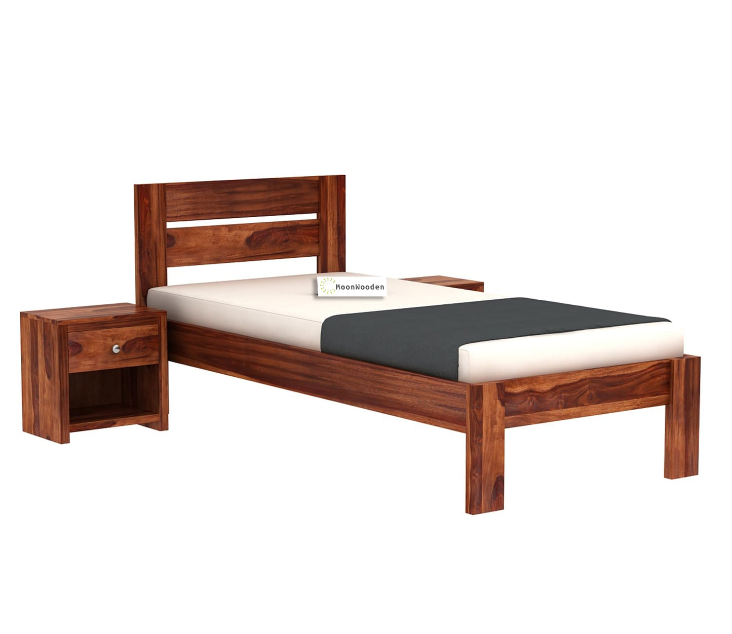 MoonWooden Sheesham Wood Single Size Bed Without Storage for Bedroom Living Room Home Wooden Palang for Hotel (Brown Finish)