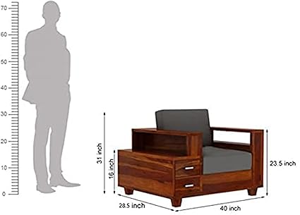 Moonwooden Sheesham Wood Sofa Set 6 Seater with 2 Drawer Wooden Sofa Set for Living Room Home Office (Honey Finish)