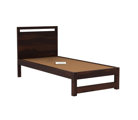 MoonWooden Sheesham Wood Single Size Bed Without Storage for Bedroom Living Room Home Wooden Palang for Hotel (Walnut Finish)