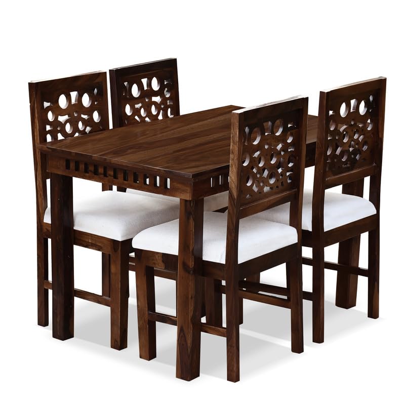 MoonWooden Sheesham Wood 4 Seater Dining Table Set with Chairs Wooden Dining Table with 4 Chairs for Dining Room Home (Walnut Finish)