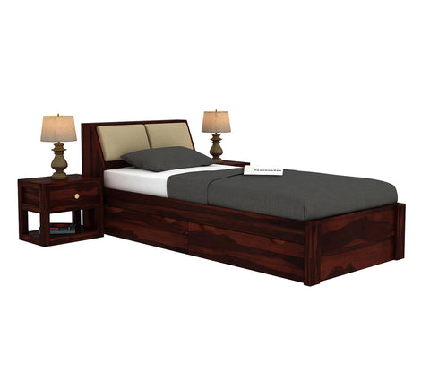 MoonWooden Solid Sheesham Wood Single Bed with Drawer Storage - Elegant and Functional Bedroom Furniture (Walnut Finish)