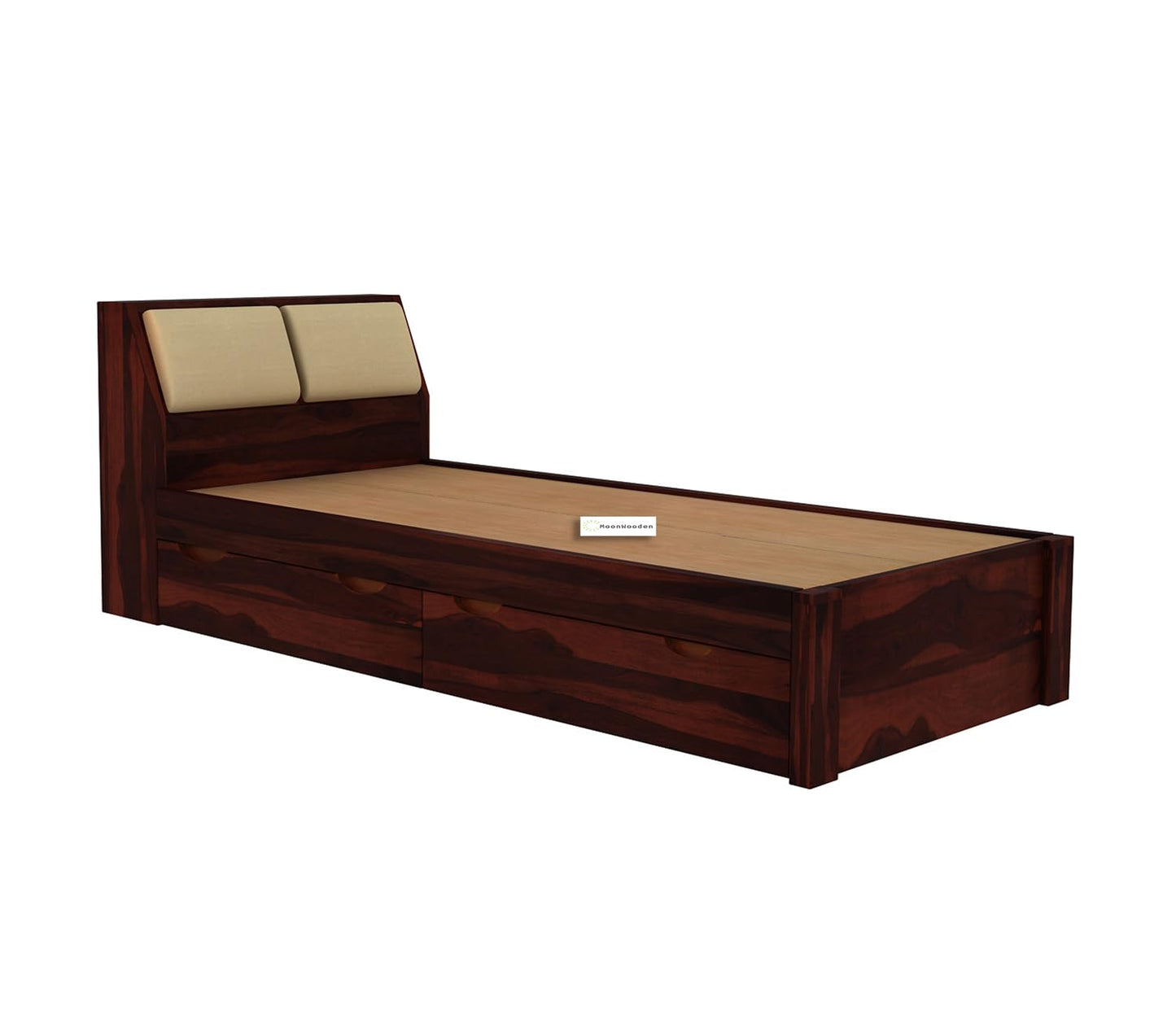 MoonWooden Solid Sheesham Wood Single Bed with Drawer Storage - Elegant and Functional Bedroom Furniture (Walnut Finish)