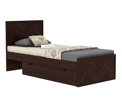 MoonWooden Solid Sheesham Wood Single Bed with Drawer Storage - Elegant and Functional Bedroom Furniture - Walnut Finish