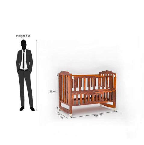 MoonWooden Solid Sheesham Wood Wooden Baby Cot Extendable Swinging Bed | Soft Padded Mattress with 360 Rotation for 0-4 Years Kids | Multi-Feature Baby Bed with Extra Storage Space | Attach to Parent