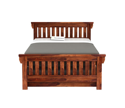 MoonWooden Solid Sheesham Wood Single Bed with Drawer Storage - Elegant and Functional Bedroom Furniture (Honey Finish)