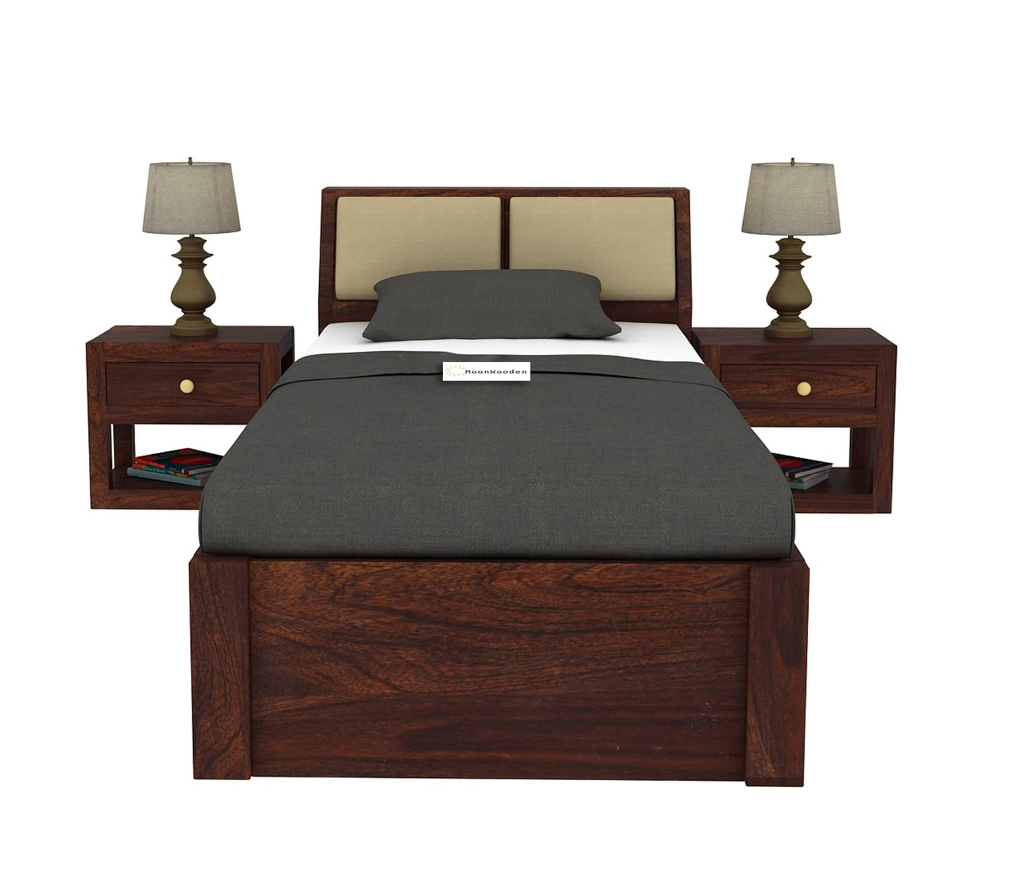 MoonWooden Sheesham Wood Single Size Bed Without Storage for Bedroom Living Room Home Wooden Palang for Hotel (Walnut Finish)