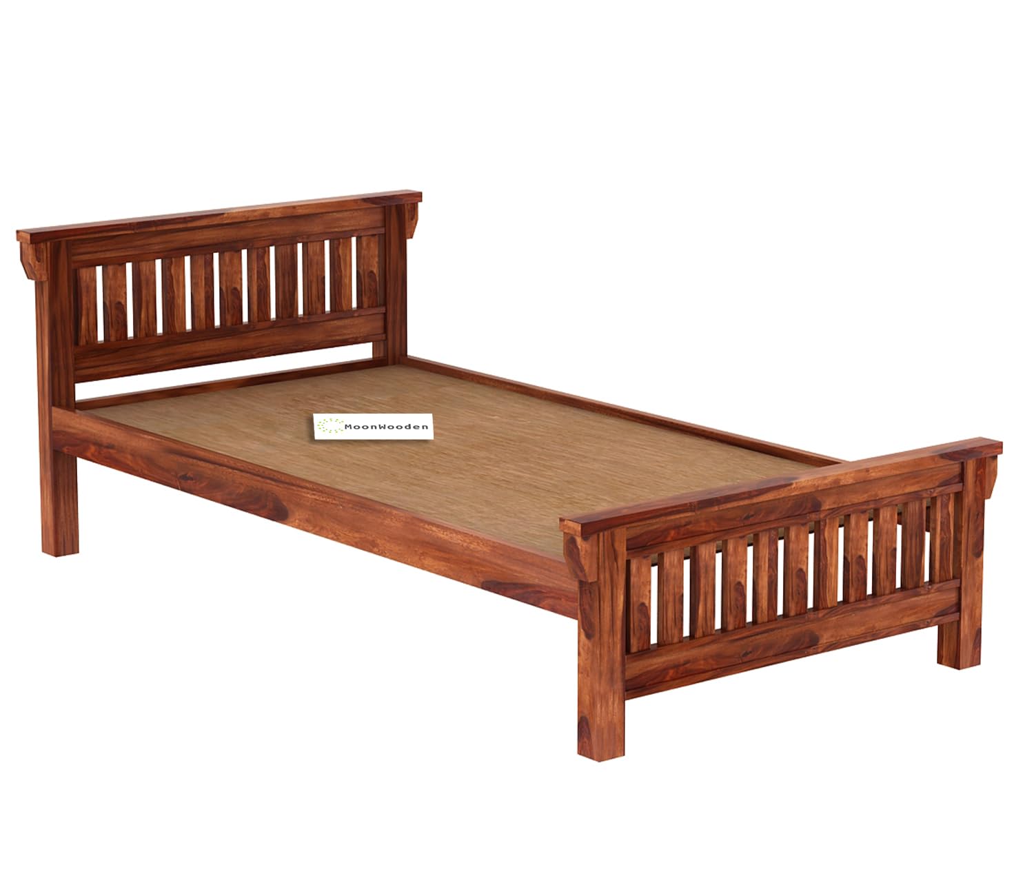 MoonWooden Solid Sheesham Wood Single Bed with Drawer Storage - Elegant and Functional Bedroom Furniture (Honey Finish)