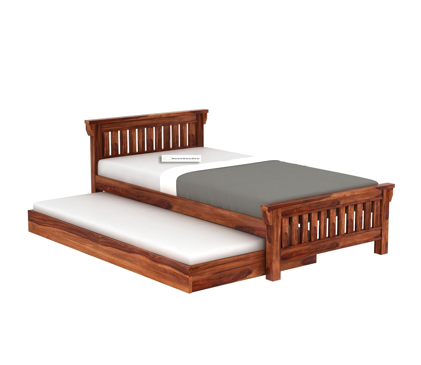 MoonWooden Solid Sheesham Wood Single Bed with Drawer Storage - Elegant and Functional Bedroom Furniture (Honey Finish)