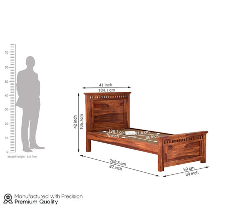 MoonWooden Sheesham Wood Single Size Bed Without Storage for Bedroom Living Room Home Wooden Palang for Hotel (Brown Finish)