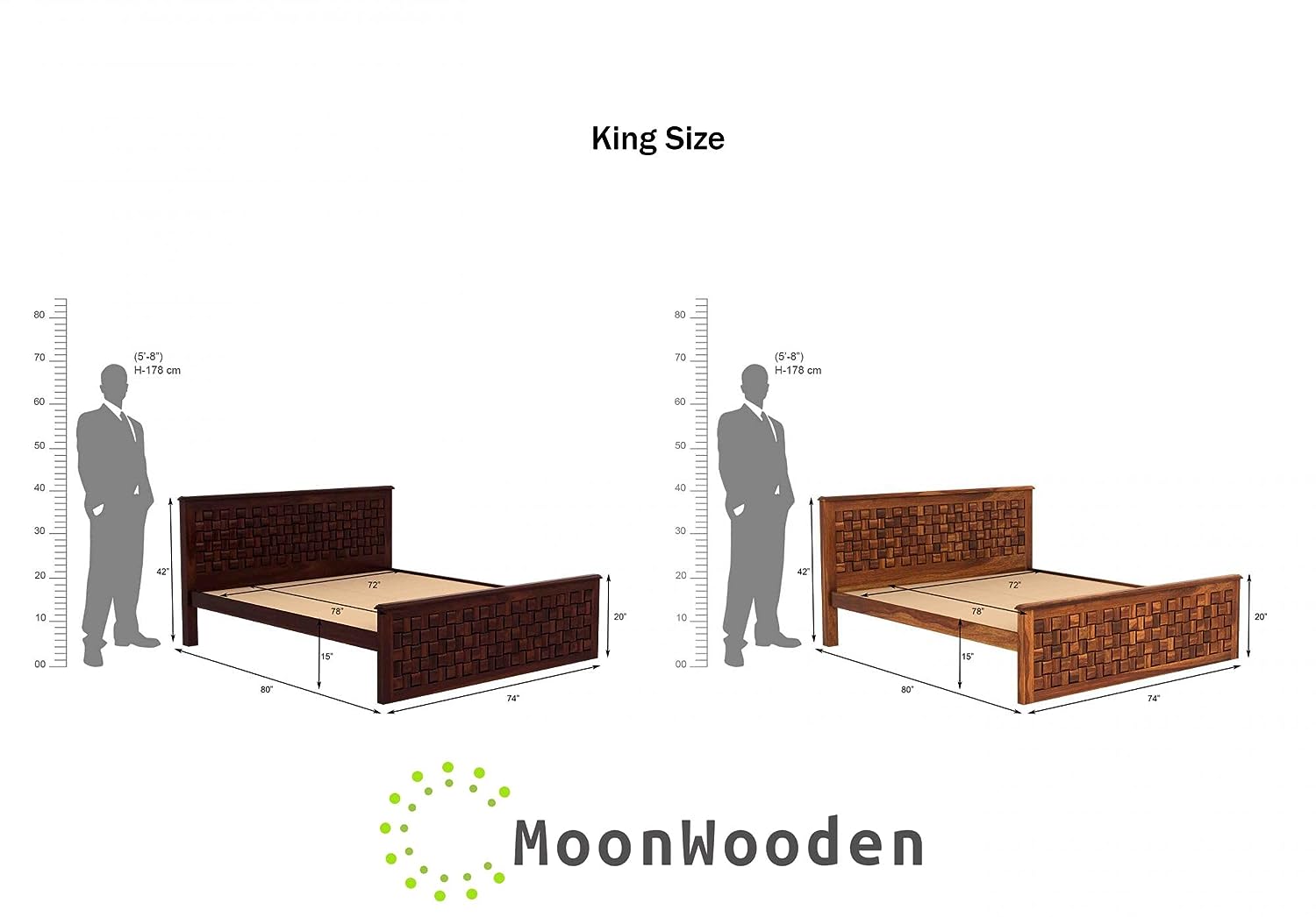 MoonWooden Sheesham Wood Bed Without Storage Wooden Double Bed Cot Bed Furniture for Bedroom Living Room Home|Nivaar Degine with Dark Honney (Model-2, King)