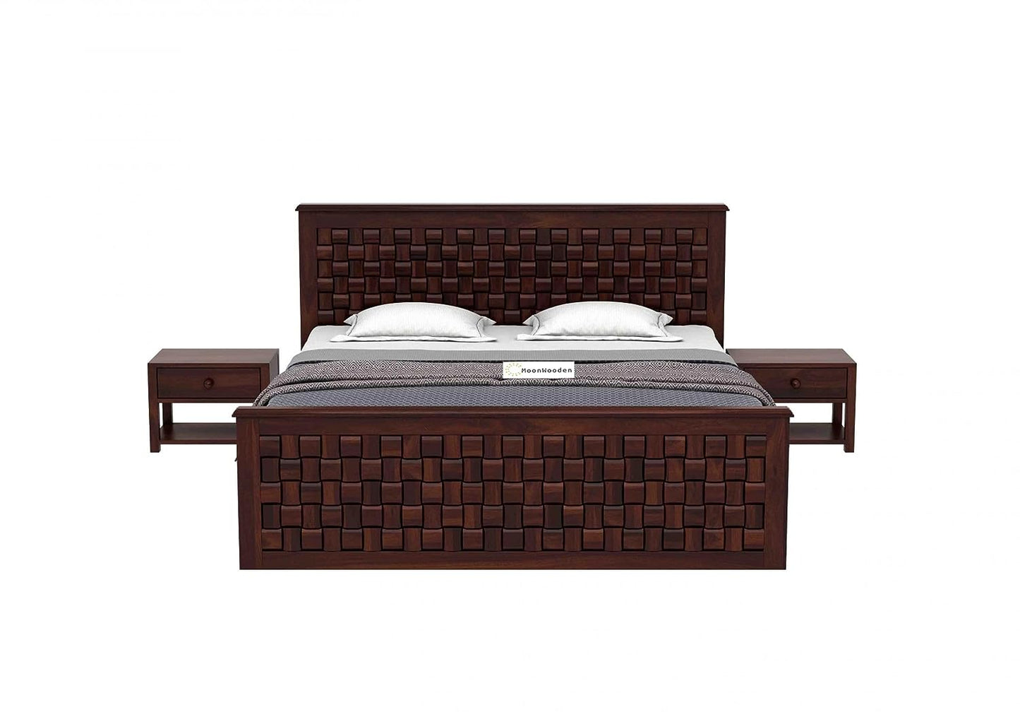 MoonWooden Sheesham Wood Bed Without Storage Wooden Double Bed Cot Bed Furniture for Bedroom Living Room Home|Nivaar Degine with Dark Honney (Model-2, King)