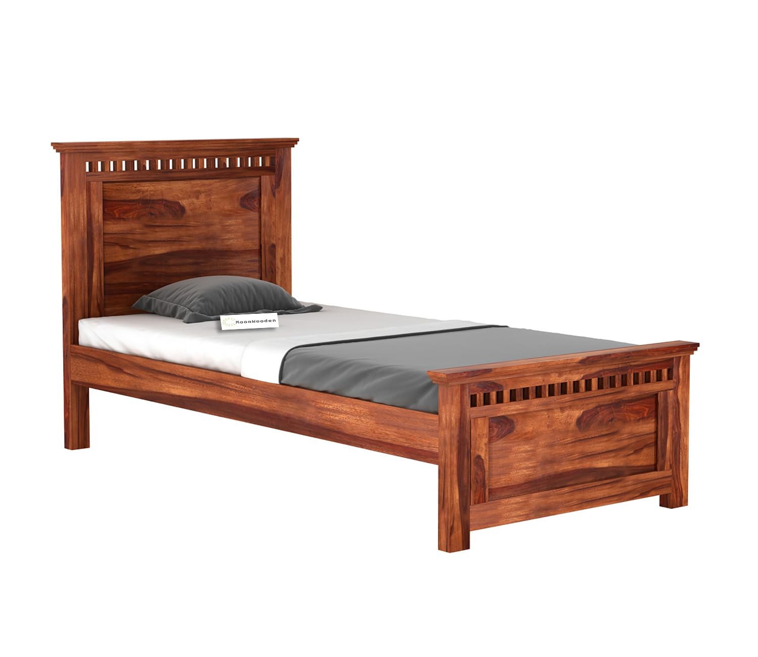 MoonWooden Sheesham Wood Single Size Bed Without Storage for Bedroom Living Room Home Wooden Palang for Hotel (Brown Finish)