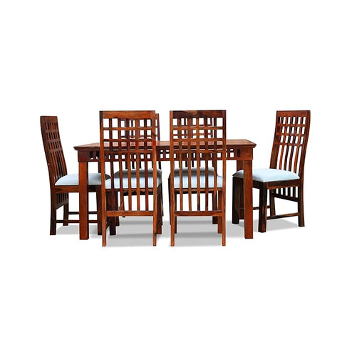 MoonWooden Sheesham Wood Dining Set 6 Seater with Cushioned Chair | Solid Wood | Dinning Set for Home & Hotel | Dining Room Sets for Restraunts | Premium Polish- Natural Brown