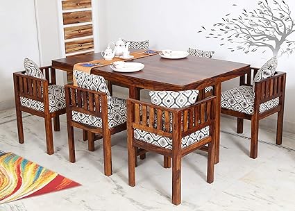 MoonWooden Solid Wood 6 Seater Dining Table Set with 6 Chair for Home & Office Furniture| Hotel & Dinner | Drawing Room Furniture with Teak Finish