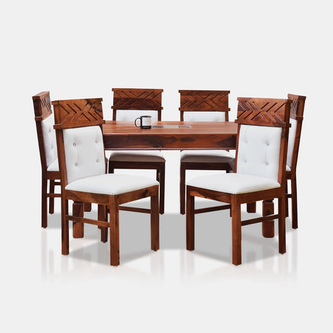 MoonWooden Sheesham Wooden Dining Table 6 Seater | Six Seater Dinning Table with 6 Chairs for Home | Dining Room Sets for Restraunts | Sheesham Wood, with Honney Finish