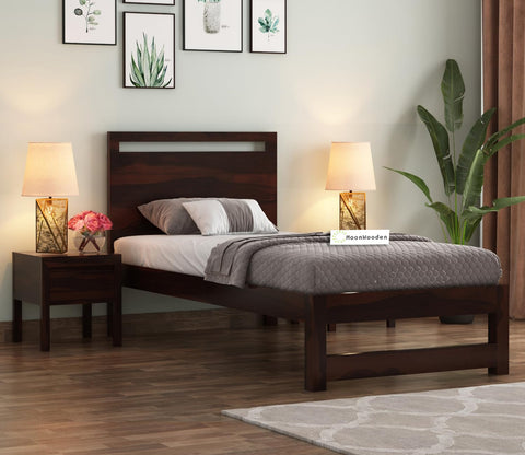 MoonWooden Sheesham Wood Single Size Bed Without Storage for Bedroom Living Room Home Wooden Palang for Hotel (Walnut Finish)