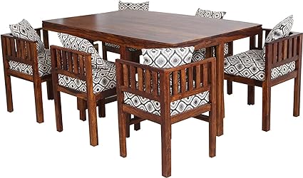 MoonWooden Solid Wood 6 Seater Dining Table Set with 6 Chair for Home & Office Furniture| Hotel & Dinner | Drawing Room Furniture with Teak Finish