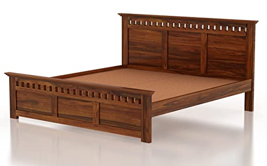 MoonWooden King Size Bed - A Solid Wooden Bed Without Storage - Double Bed Furniture for Bedroom - Perfect Diwan Bed King Size Cot Without Storage in Natural Finish